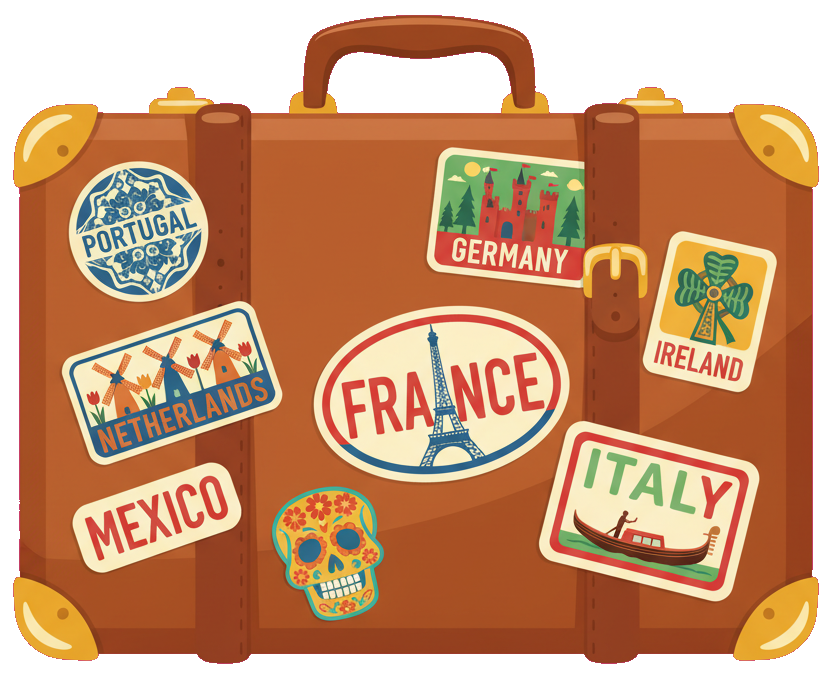Vintage suitcase with travel stickers