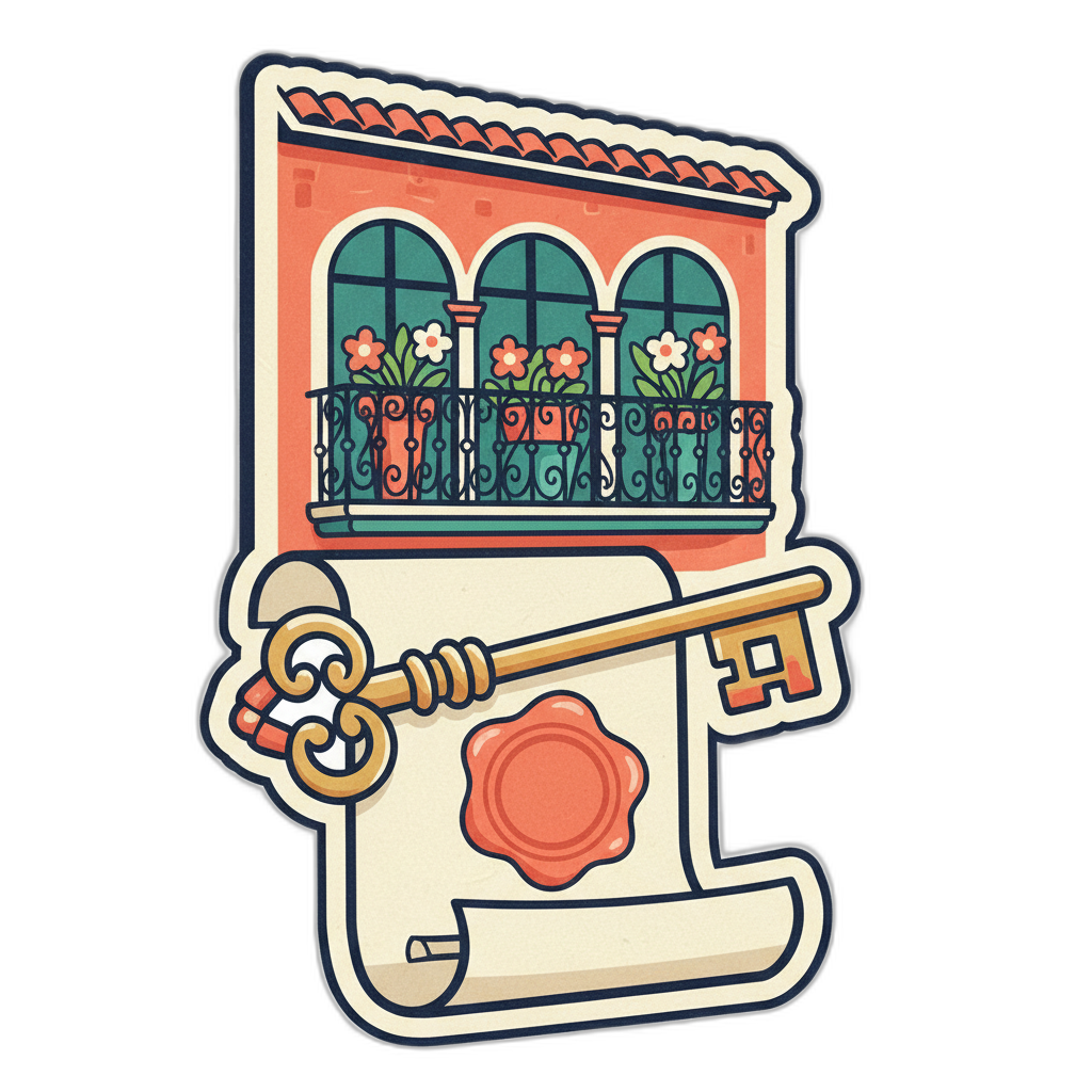 Spanish townhall building with keys and door number